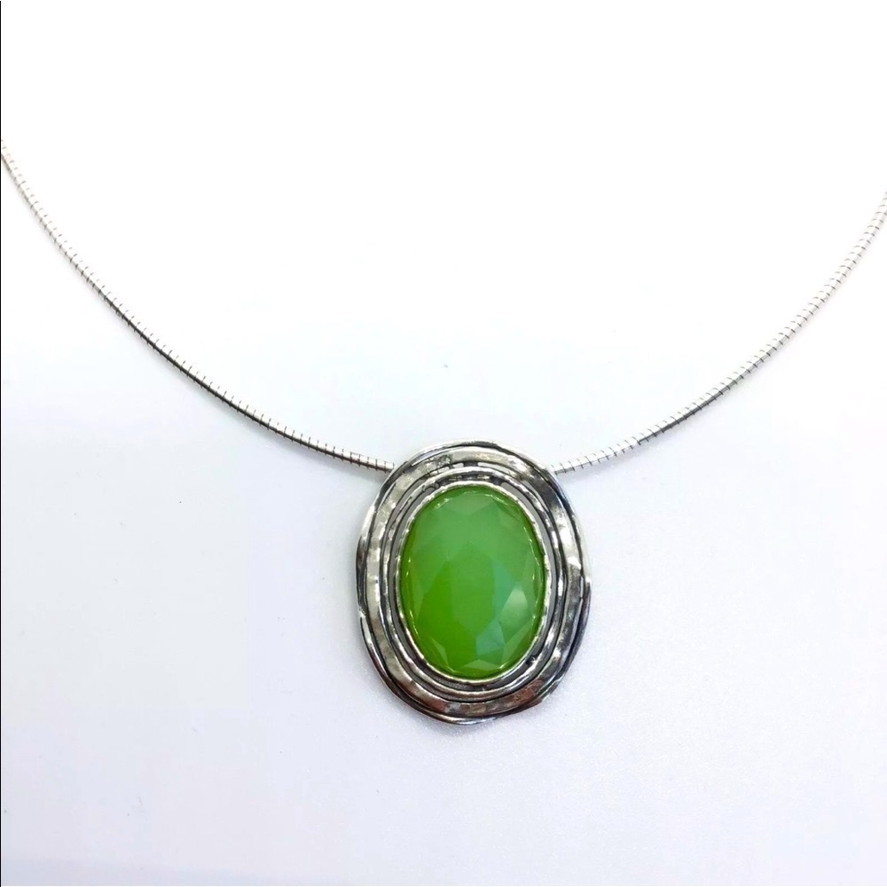 DIDAE ISRAEL FACETED GREEN QUARTZ STERLING SILVER PENDANT COLLAR CHAIN N…